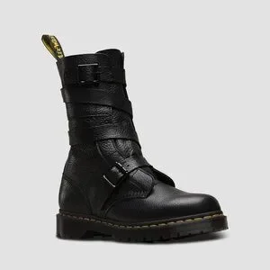 Dr martens bevan black leather strappy flat ankle boots clearance